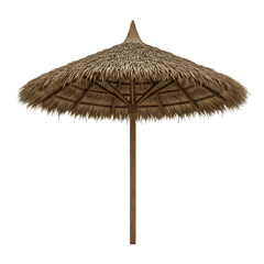 Isolated 3D Render Of A Beach Umbrella With Wooden Pole And Straw Sun Shade