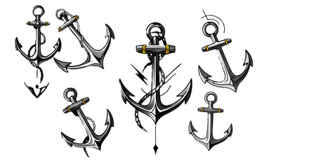 Isolated Black And White Anchor Illustration Against Transparent Background
