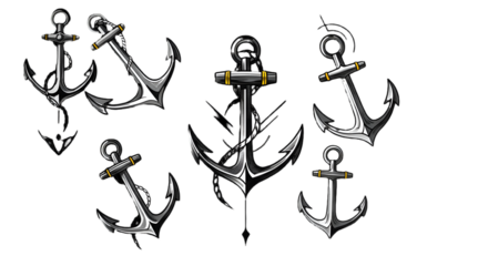 Isolated Black And White Anchor Illustration Against Transparent Background