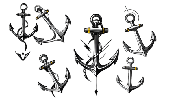 Isolated Black And White Anchor Illustration Against Transparent Background