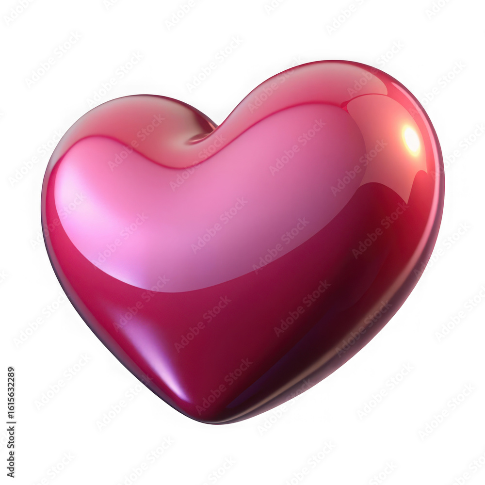 Poster glossy red and pink heart shape with subtle shimmer isolated on transparent background