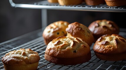 Freshly baked goods cooling on a wire rack 