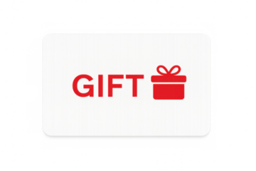Gift card displaying red present icon, representing holiday shopping and celebratory moments, set against transparent background for seamless design integration