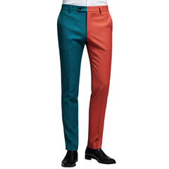 Isolated Colorful Teal And Red Pants Illustration With Black Shoes and Transparent Background