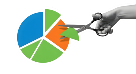 Cutting into Profit: Hand Severing Section of Pie Chart Symbolizing Financial Strategy