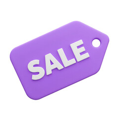 Isolated 3D Render Sale Tag With Purple And White Colors on Transparent Background