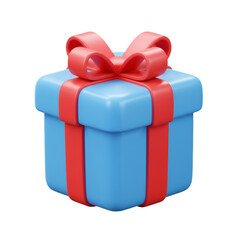 Isolated 3D Rendered Blue Gift Box with Red Ribbon on Transparent Background