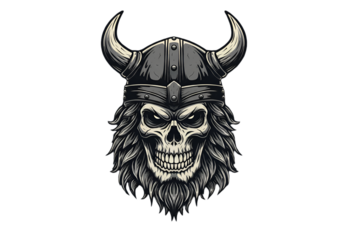 Illustration Of A Viking Skull In Gray And Black On Transparent Background