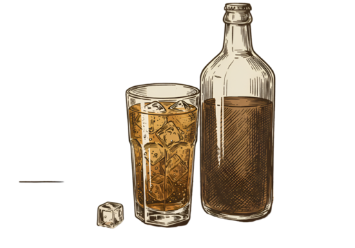 Illustration Of Alcoholic Drink With Glass Bottle On Black Background