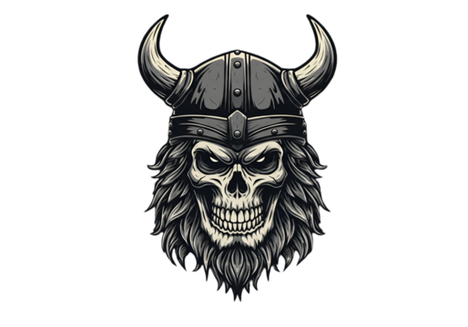 Illustration Of A Viking Skull In Gray And Black On Transparent Background