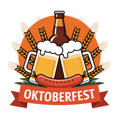 Oktoberfest Beer Sausage Icon Flat Vector Illustration