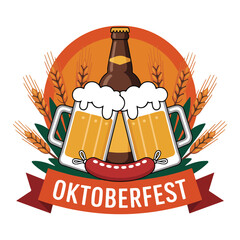Oktoberfest Beer Sausage Icon Flat Vector Illustration