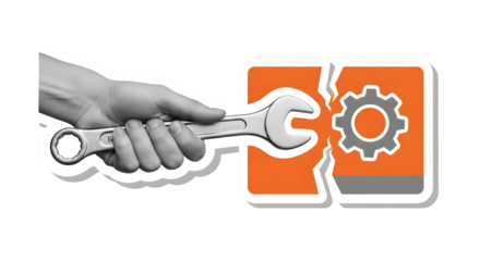 Solving Technological Challenges: Wrench Repairing Gear Icon for Innovation and Progress