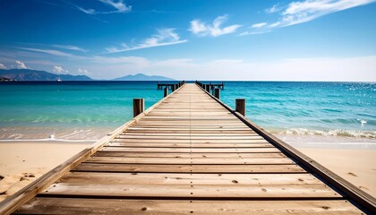 Fototapeta premium Tranquil Wooden Pier Extending to Turquoise Ocean