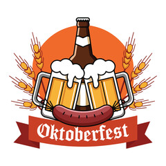 Oktoberfest Beer Sausage Icon Flat Vector Illustration