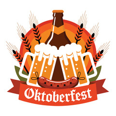 Oktoberfest Beer Sausage Icon Flat Vector Illustration