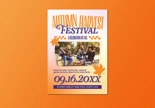 Orange Retro Autumn Harvest Festival Flyer Layout