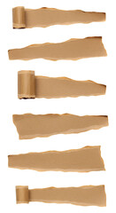 Isolated Abstract Brown Torn Paper Edge With Roll On Transparent Background