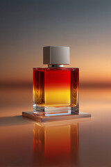 Elegant glass bottle with sunset liquid