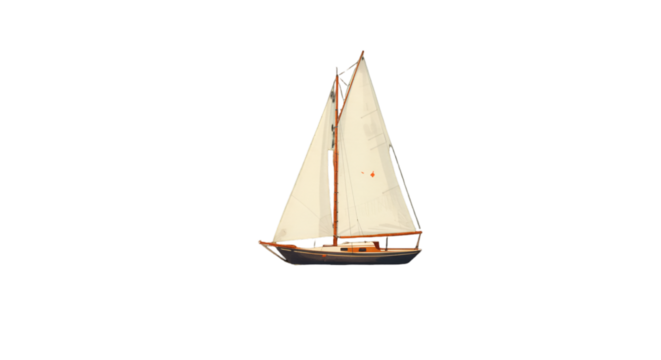 Isolated Boat Illustration Sailing on Black Background with White Sail