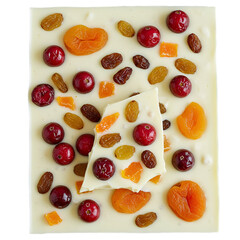 Isolated Food Photo Of White Chocolate Bar With Apricots Cranberries And Raisins