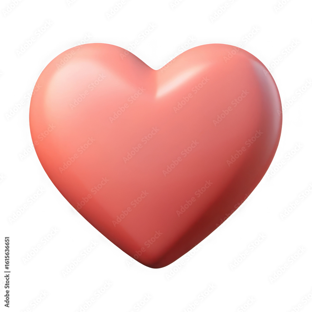 Poster a smooth glossy pink heart shape with subtle shading isolated on transparent background