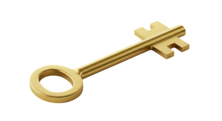 Isolated Golden Key Illustration On Transparent Background 3D Rendering