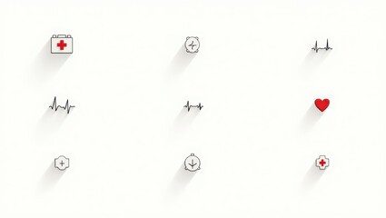 Collection of medical icons on a white background.