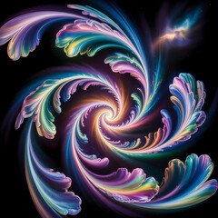 A luminous, spiraling, and multi-colored abstract form, reminiscent of a fantastical plant or cosmic entity.
