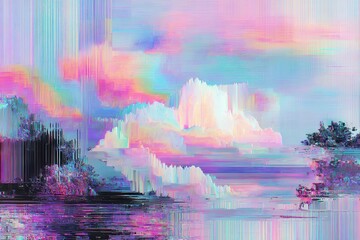 Digital glitch art in pastel tones