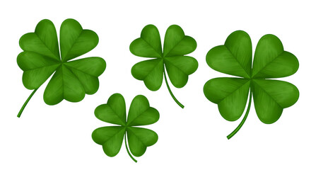 Isolated Green Four Leaf Clovers Illustration On Transparent Background