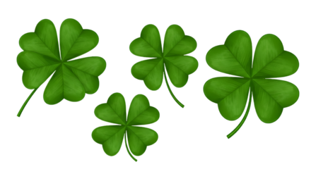 Isolated Green Four Leaf Clovers Illustration On Transparent Background