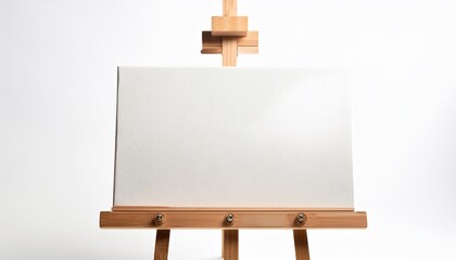 wooden easel with blank canvas isolated on white background stands ready for art