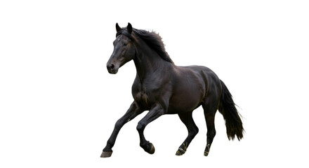 Isolated Black Horse Running On Transparent Background Photo
