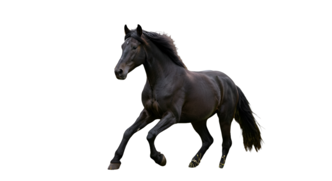 Isolated Black Horse Running On Transparent Background Photo