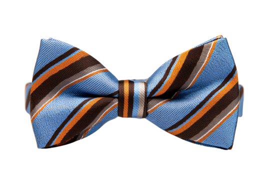  A bow tie with blue, brown, and orange stripes, isolated on a  Transparent background PNG