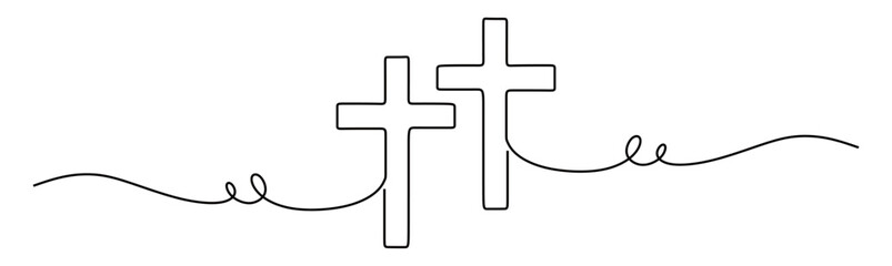 Obraz premium continuous line art of a cross with curved and twisting lines. Christian religious icon symbol concept. Merry Christmas