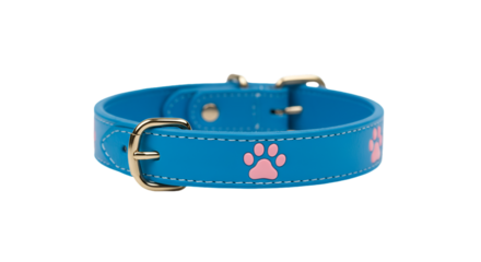 Isolated Blue Leather Dog Collar Illustration With Pink Paw Prints