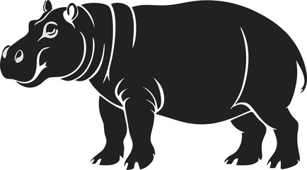 A solid black silhouette of a hippopotamus standing with subtle white line accents on a light background.