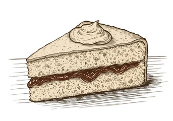Isolated Illustration Of A Cake Slice With Chocolate Cream On Transparent Background