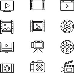 Media and Camera Icon Set Line Style, Photography and Video Symbols Minimal Icons.