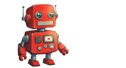 Fototapeta premium Isolated Cartoon Red Robot Illustration Design On Transparent Background
