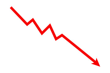Down fall red arrow line graph financial loss concept, Red arrow downward direction, Stock market fall, Business loss, Market crash, Economic crisis. Vector illustration.