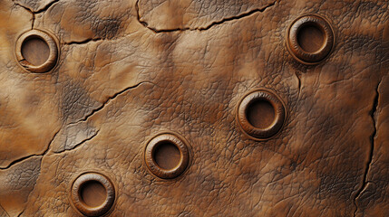 Die cut brown Leather Texture with Water Ring Marks and Circular Holes.