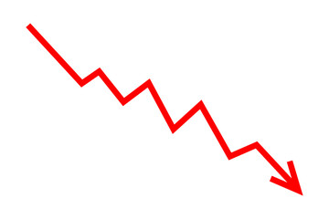 Down fall red arrow line graph financial loss concept, Red arrow downward direction, Stock market fall, Business loss, Market crash, Economic crisis. Vector illustration.