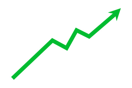 Green arrow graph line chart upward direction business growth up trend concept, Economic growth, Stock market profit, Financial growth sign. Vector illustration.