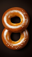 Macro of brown tasty bagels against black background