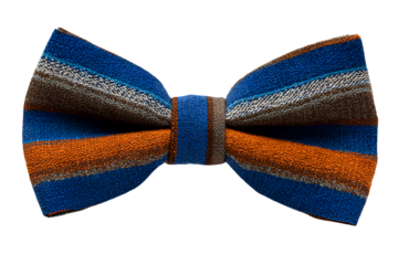  A bow tie with blue, brown, and orange stripes, isolated on a  Transparent background PNG