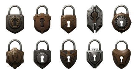 Isolated Antique Padlocks Set A Collection Illustration On Transparent Background