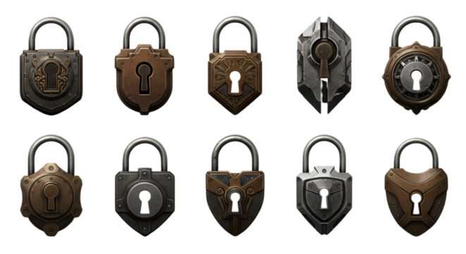 Isolated Antique Padlocks Set A Collection Illustration On Transparent Background